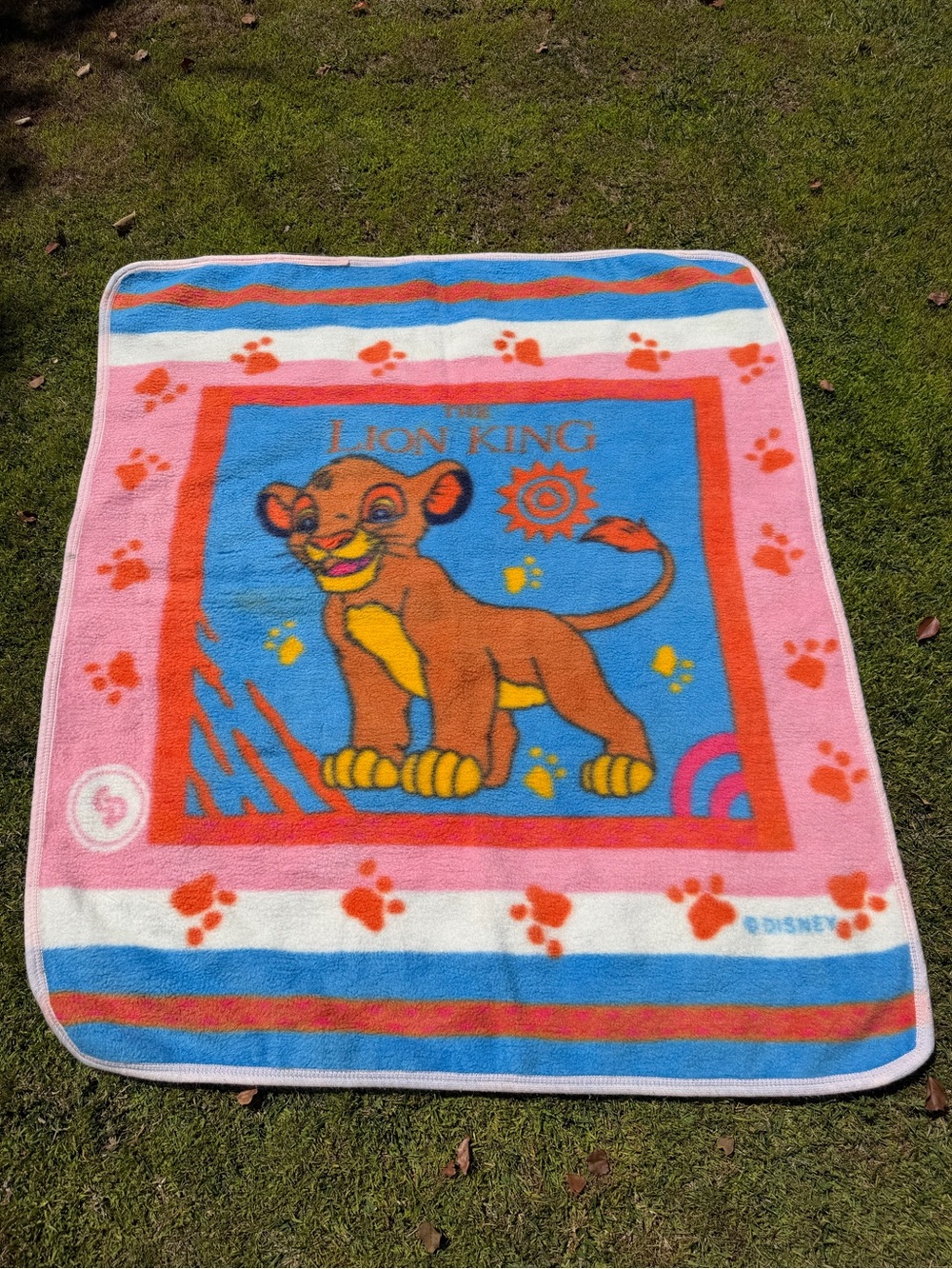 Vintage Disney The Lion King Young Simba Plush Blanket Pink Blue 90s 45x53 GUC